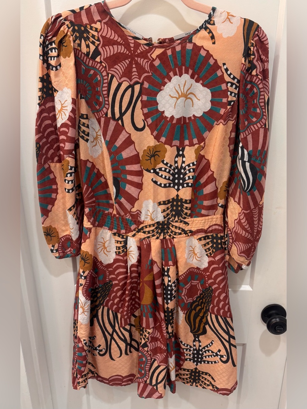 Scotch & Soda Peach & Rust Patterned Long Sleeve Dress. Size Small and like new